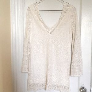 White Lace plunge neck tunic